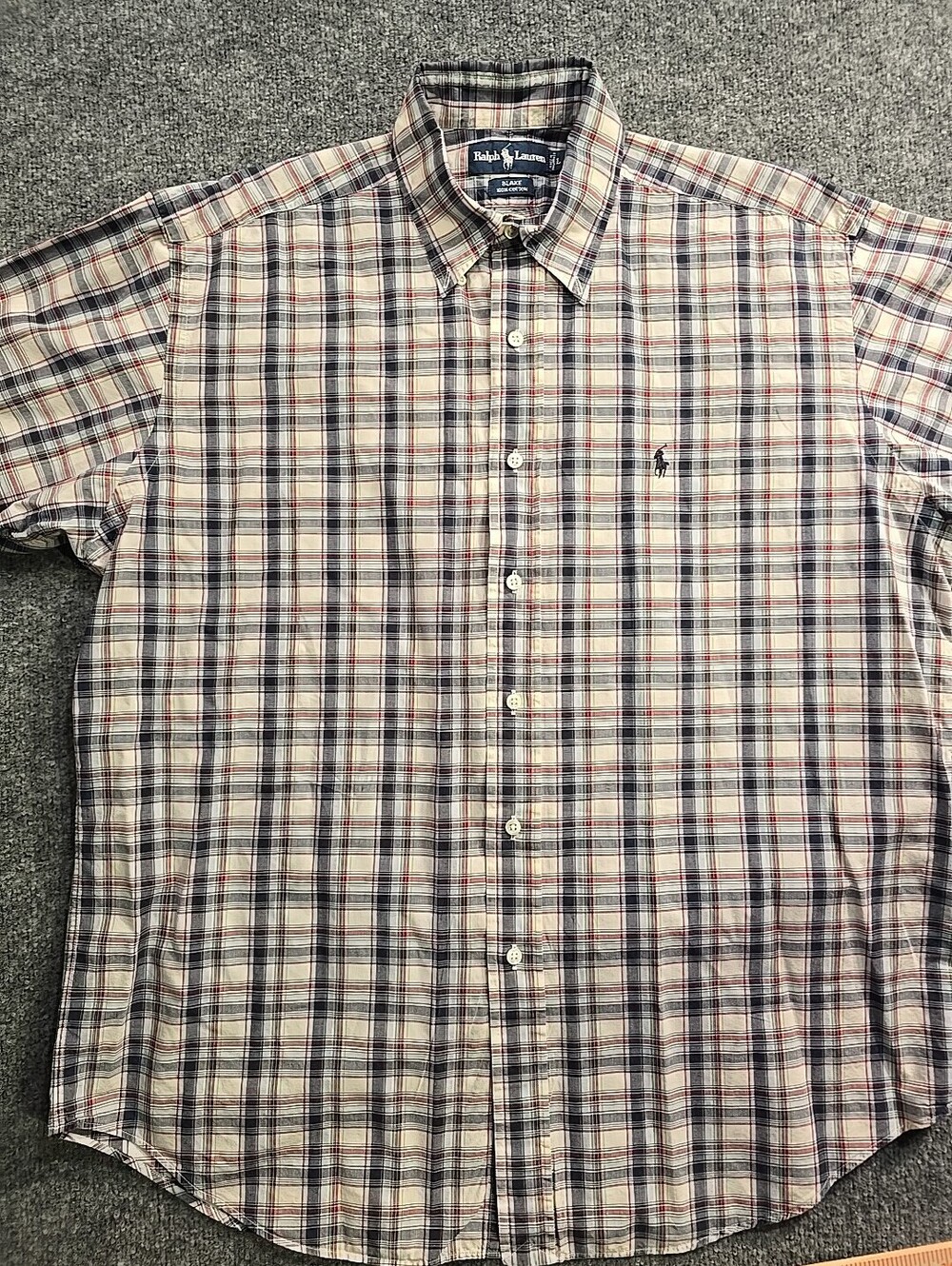Ralph Lauren Blake Shirt Mens Large Red Blue Button Down Plaid Short Sleeve L